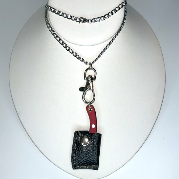 Handmade Unisex Stainless Steel Damascus Pattern Mini Pocket Knife Necklace Boho - Picture 1 of 9
